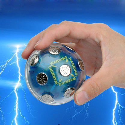 Blue clear warning electric shock ball toy with metal caps and raised button panels