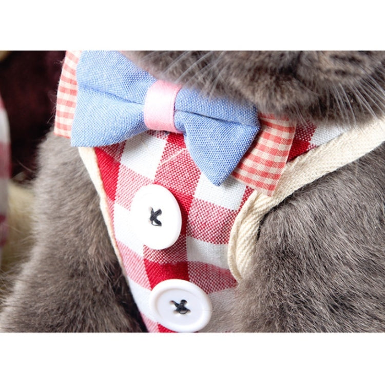 Red and white check-pattern dog chest harness vest with snap buttons and rope
