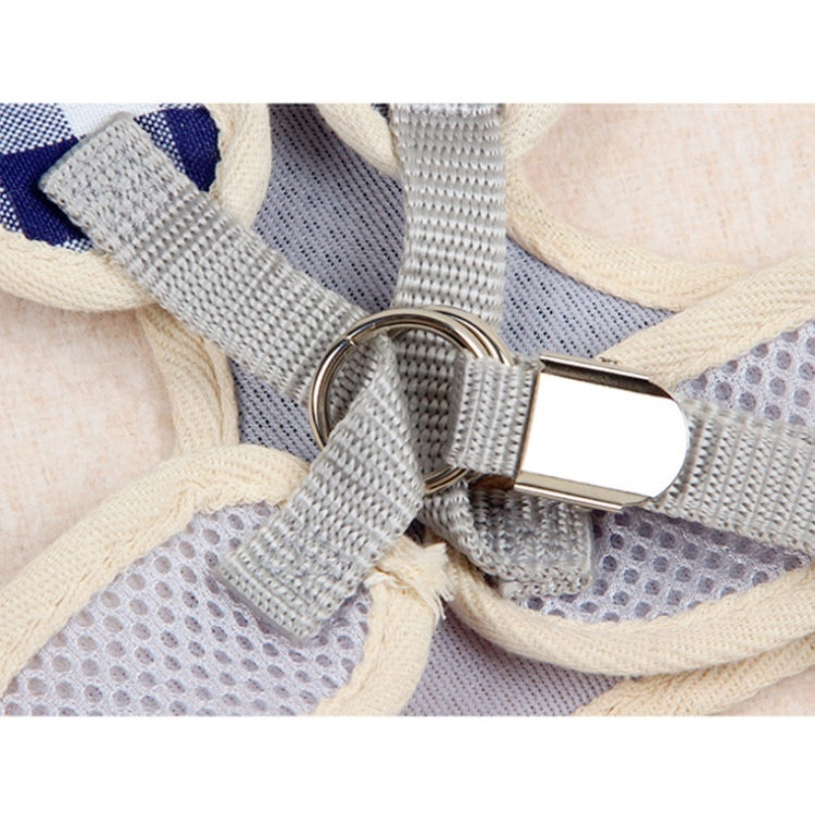 Gray fabric dog harness with metal D-ring and stitched webbing