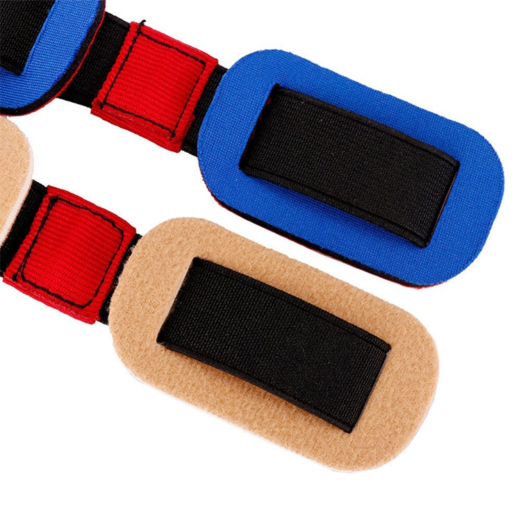 Bunion corrector toe spacer set with blue and red elastic bands and black pads