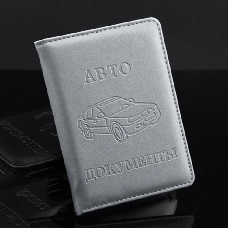 White PU leather license card holder with embossed ABTO and car logo