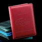Red PU leather license card holder with embossed ABTO and car logo, stitched trim