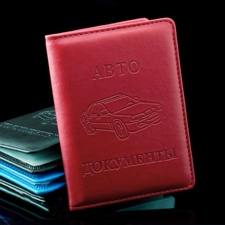 Red PU leather license card holder with embossed ABTO and car logo, stitched trim