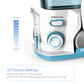 Water flosser control area with pressure settings dial and two jet nozzles