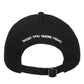 Black dad hat back with arched 'WISH YOU WERE HERE' embroidery and adjustable strap