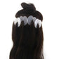 Black hair extension wig with white anti-scalding film tabs attached across the back