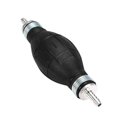 Manual spherical rubber fuel pump with metal fittings, black and silver