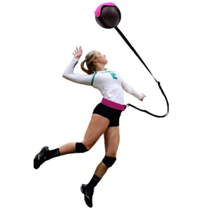 Volleyball rebound training belt with ball launcher cord and pink ball pouch