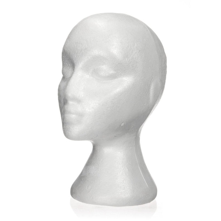 White female foam mannequin head with neck, front-left view for wigs or caps