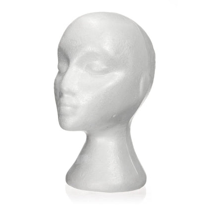 White female foam mannequin head with neck, front-left view for wigs or caps