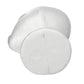 White foam mannequin head with round base, close view from front and back