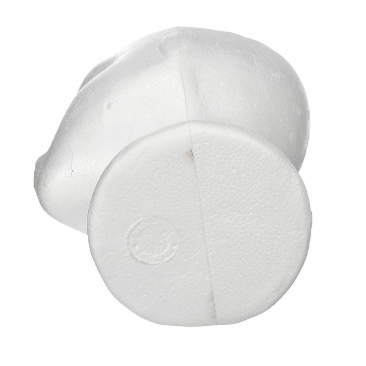 White foam mannequin head with round base, close view from front and back