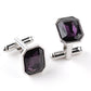 Silver-tone French cufflinks with purple octagon zircon stones, hinged bar backs.