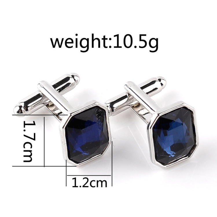 Silver-tone French cufflinks with dark blue octagon zircon stones, hinged bar backs.