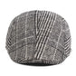 Gray flat cap with large plaid windowpane pattern and textured knit texture