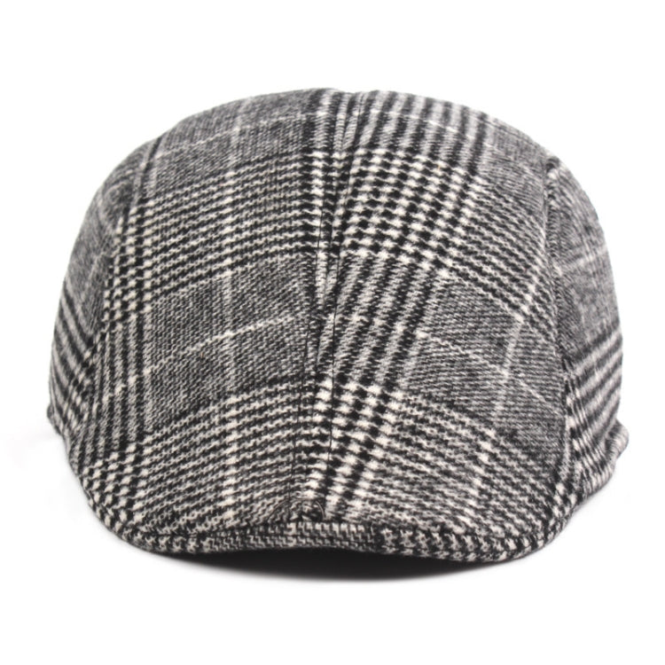 Gray flat cap with large plaid windowpane pattern and textured knit texture