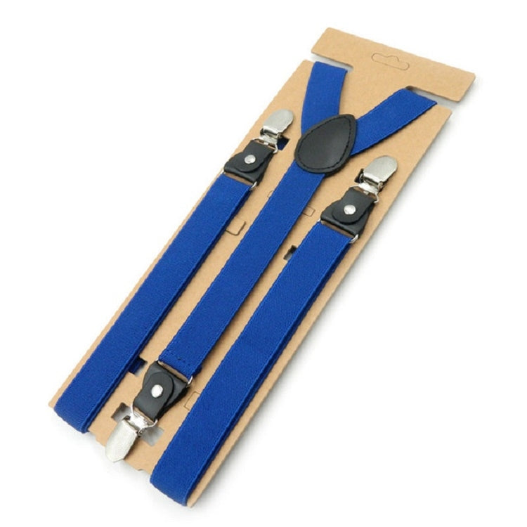 Blue bib pants anti-drop clip set with Y-shaped shoulder strap and metal fasteners
