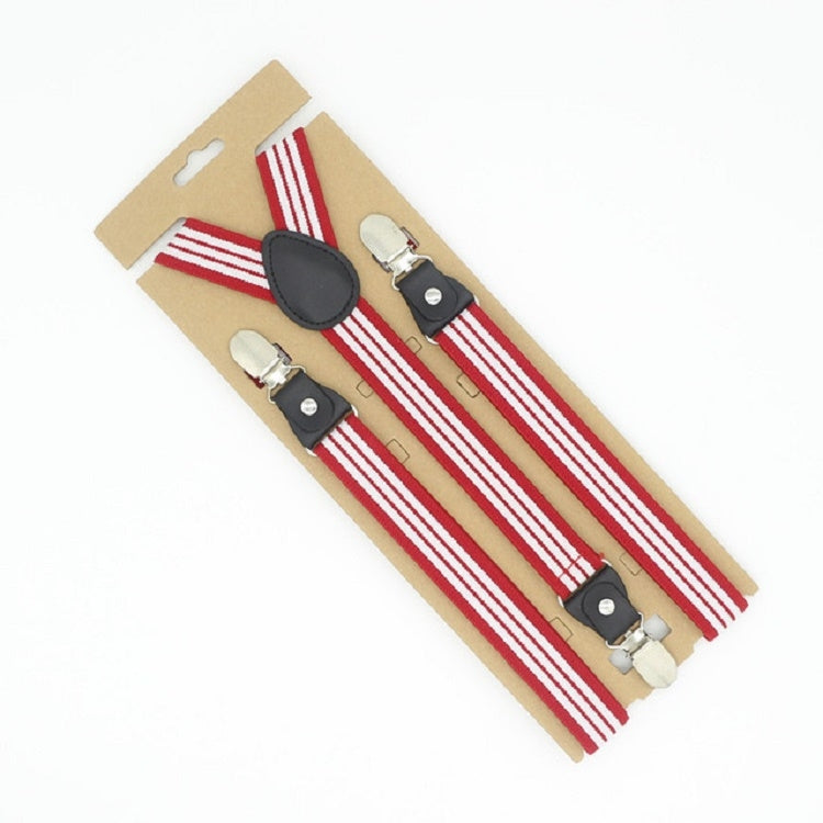 Red and white striped bib pants anti-drop clip set with Y-shaped shoulder strap