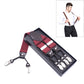 Adjustable trouser strap clip set with burgundy webbing and four metal clamp clips