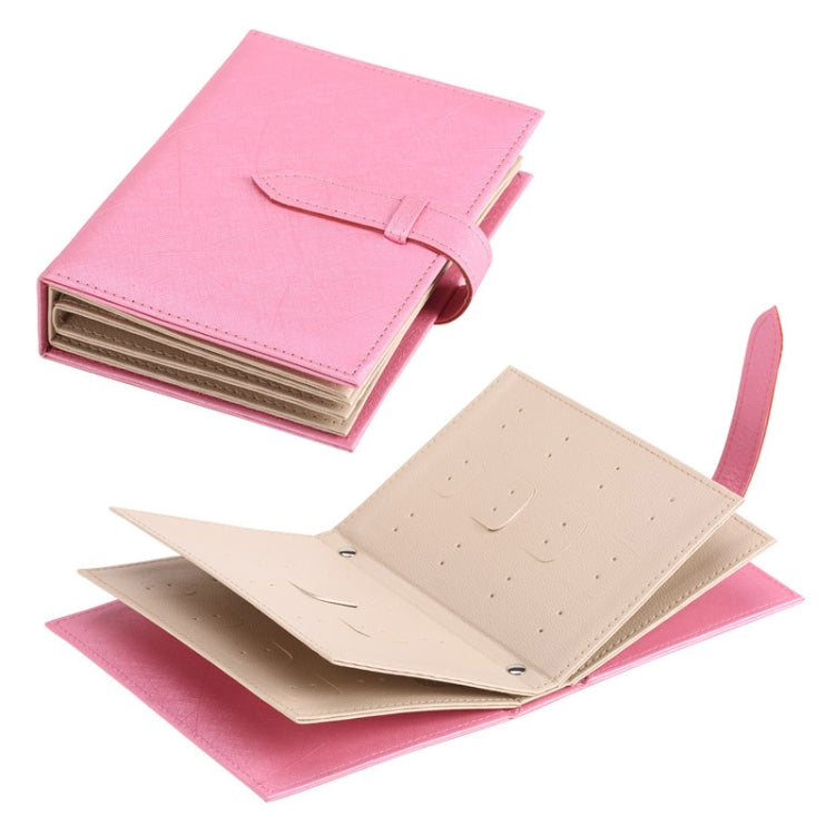 Rose pink PU leather jewelry storage box organizer open with inner card compartments