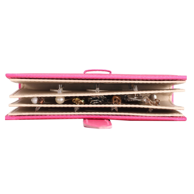 Rose pink jewelry storage box organizer side view showing stacked compartments