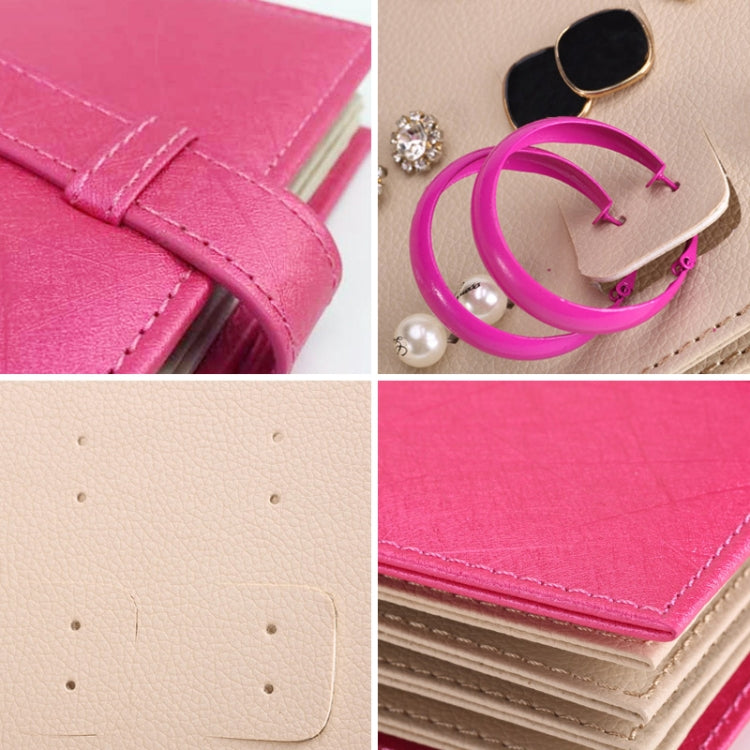 Rose pink PU leather jewelry box organizer close-up of flap stitching and inner dots