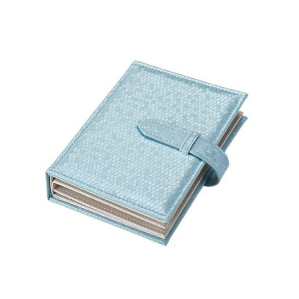 Light blue PU leather necklace jewelry storage box organizer with button-flap closure