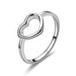 Silver-tone heart motif open ring, curved band design