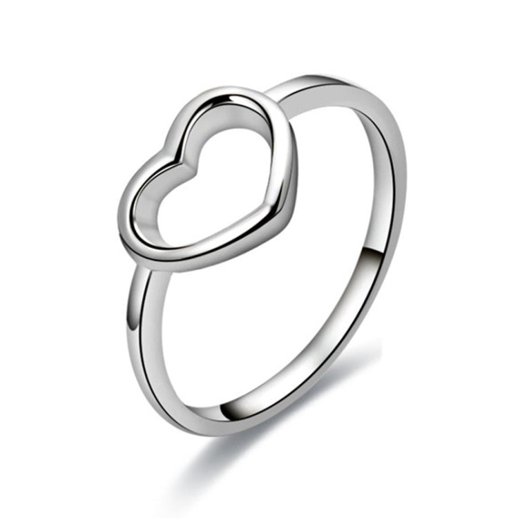 Silver-tone heart motif open ring, curved band design