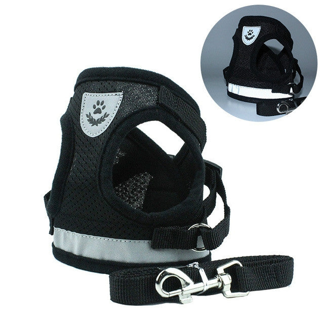Adjustable Polyester Mesh Reflective Vest Lead Leash for Pet Dog, S, M, L, XL