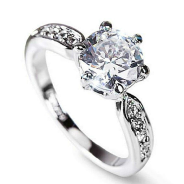 White gold crystal six-claw diamond ring with pavé accents