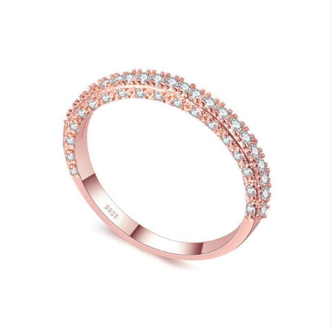 Rose gold double-row cubic zirconia wedding and engagement ring