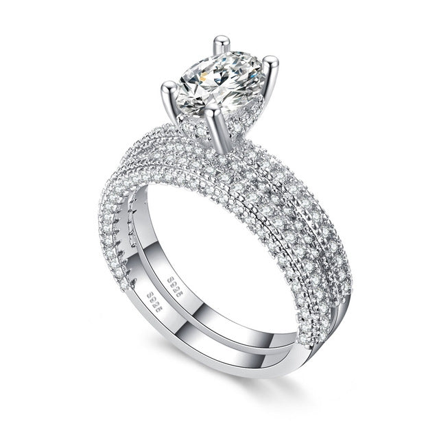 Cubic zirconia double-row engagement ring with round center stone