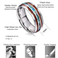 Multicolor inlaid band ring with brown texture and shiny inner silver finish