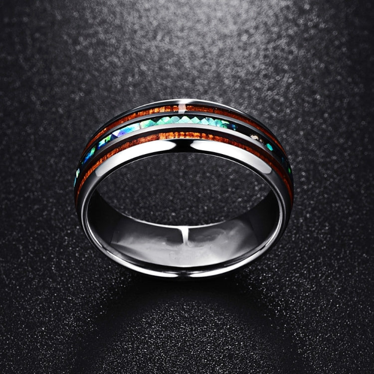 Wide metal band ring with multicolor inlay and glossy black outer edge