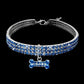 Blue rhinestone collar for small dogs with silver hardware and a dangling crystal bone charm