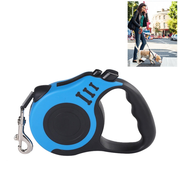 Retractable automatic dog leash with rope and metal hook, blue shell and black handle