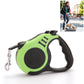 Retractable automatic dog leash with rope and metal hook, green shell and black handle