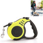 Retractable automatic dog leash with rope and metal hook, yellow shell side view