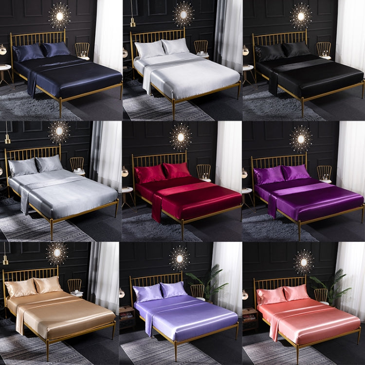 Silk-look sheet set shown in multiple colors with pillowcases and fitted/flat sheets