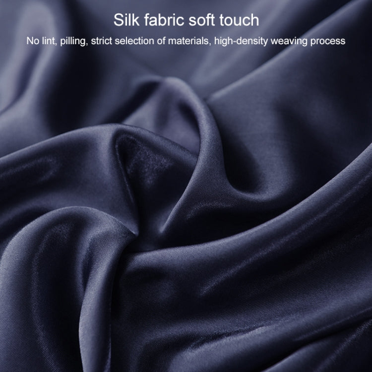 Navy silk-look fabric with smooth satin sheen, soft drape texture close-up