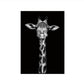 Frameless black-and-white giraffe portrait painting, centered head and spread horns