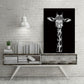 Frameless black-and-white giraffe portrait painting with close-up muzzle and tall neck