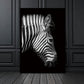 Frameless black-and-white zebra portrait painting showing head, mane, and stripes