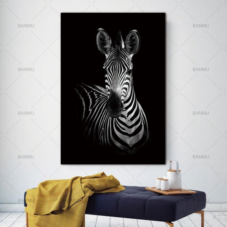 Frameless black-and-white zebra portrait painting with full body and long stripes