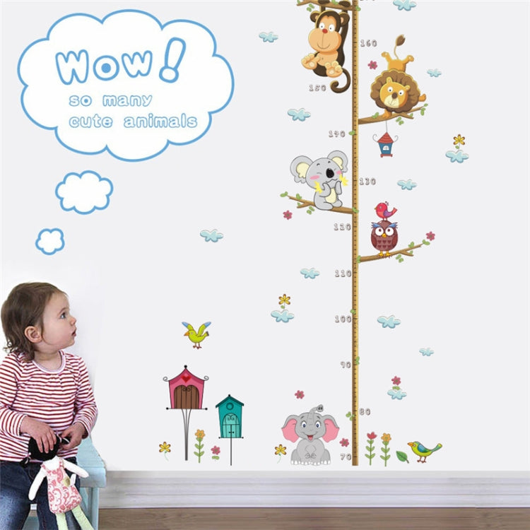Animal height chart wall sticker with 'Wow! so many cute animals' speech bubble
