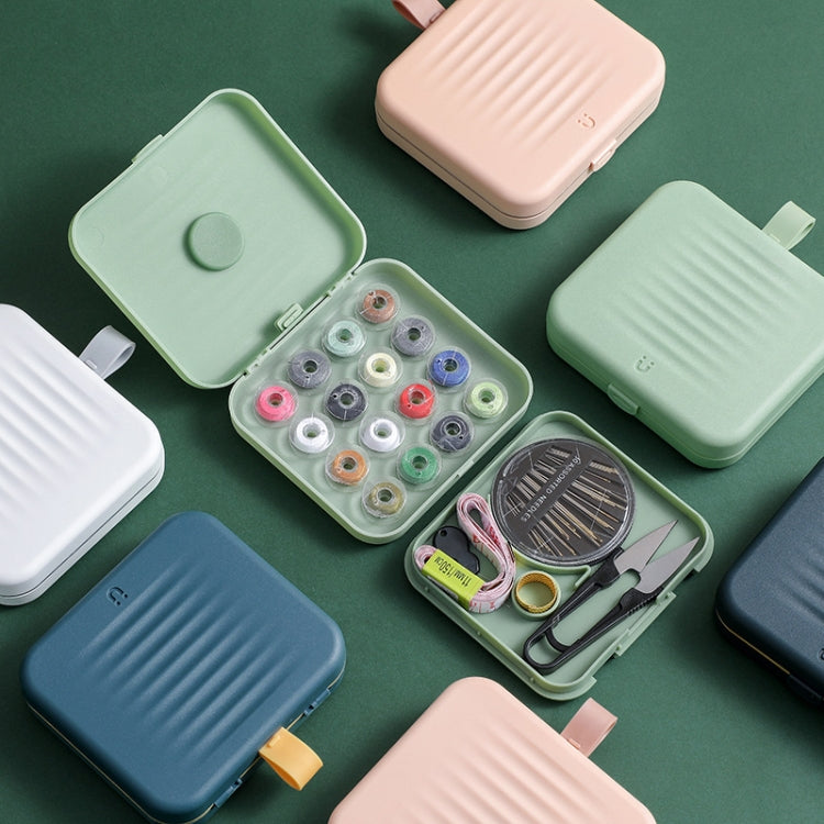 Magnetic sewing box set, mint green open case with thread spools and needles