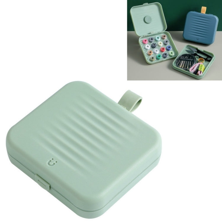 Magnetic sewing storage box, light green, hinged lid closed compact case