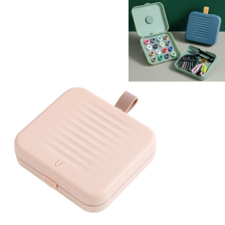 Magnetic sewing storage box, blush pink, hinged lid closed compact case