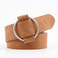 Wide PU leather belt with needleless round buckle, tan/brown strap and silver ring